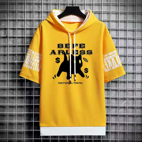 T Shirt for Men Clothing Streetwear Hoodies Oversized Korea 반팔티 Casual Hat T-shirt Print Graphic Tsh