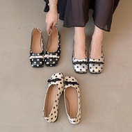 Women's Polka Dot Flat Shoes Square Toe Bow Causal Shoes for Women Outdoor Daily Wear Non-slip Slip-