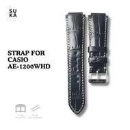 Casio AE 1200 WHD Leather Strap - Croco Emboss Black | Premium Cowhide Strap | Handmade, Comfortable