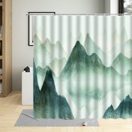 Water Color Foggy Forest Mountain Fantasy Landscape Decor Bathroom Curtains Wild Nature Misty Artwork Shower Curtain With Hooks