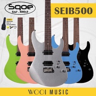 SQOE SEIB500 Suhr Style 24-Fret Electric Guitar with Roasted Maple Neck & Bag - Black/Pink/Silver/Bl