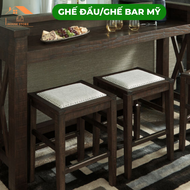 Ghế Bar Thương Hiệu ASHLEY -Ghế Bọc Nệm Cao 62 cm - Bằng Gỗ Tự Nhiên Bọc Niệm Có Viền Đinh