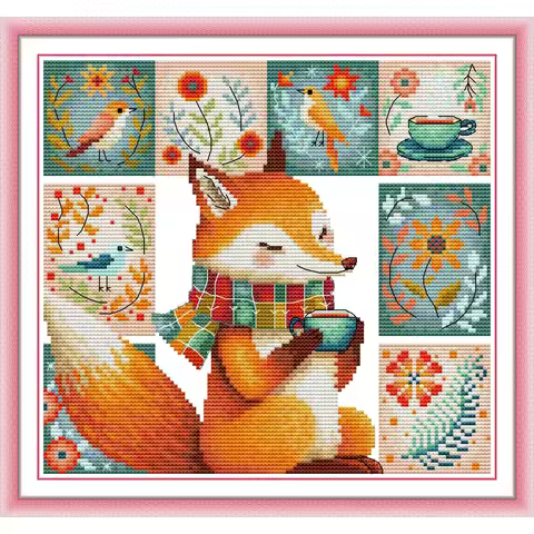 Soulgift News Pre-Printed Cross Stitch Kit, Stamped Aida Fabric with DMC Threads, Easy to Follow - C