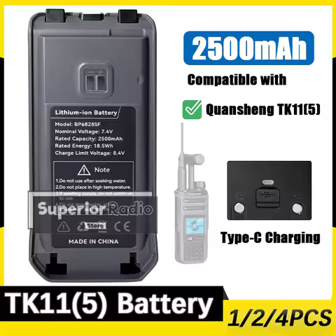 Quansheng TK11(5) Walkie Talkie Li-ion Battery 2500mAh Type-C Charging Original TK11 5 Battery Repla