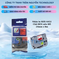 HZe-S451 Brother Printed Label - Black with red background 24mm x 8m