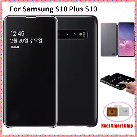 For Samsung Galaxy S10 Plus S10 Window View Clear Mirror Intelligent Protective Cover Flip-free Smar