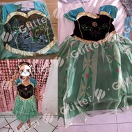 Princess Anna Cosplay Costume Frozen Green Dress For Baby Girl Halloween Christmas Outfits Mesh Gown For Kids Full Set