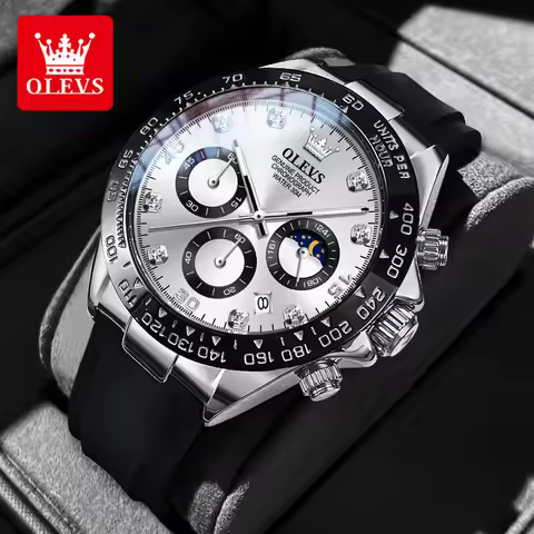 OLEVS 2875 TOP Brand Women's Watches Comfortable Rubber Strap Moon Phase Multifunctional Watch for M