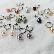 水晶珍珠, 施華洛世奇元素 + 不鏽鋼珠針&amp;不鏽鋼 夾式耳環 (一對)