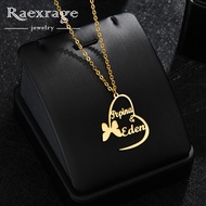 Raexrage Personalized Butterfly Nameplate Necklace Half Heart Couple Family Love Custom Name Choker Chain Necklaces Bijoux Femme