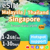 สิงคโปร์/มาเลเซีย/ไทย (1-30วัน1GB/2GB ข้อมูลความเร็วสูงรายวัน4G/5G LTEฮอตสปอตเติมเงินและรองรับ Esimร