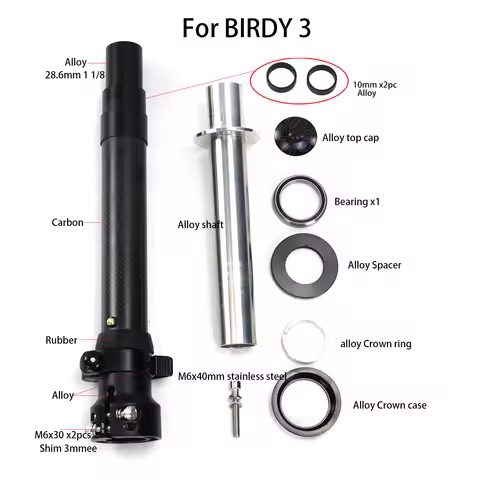 SILVEROCK HP001 Headtube 28.6mm 30cm - 37cm 0 3 Degree Forward for BIRDY 3 Folding Bike Handlepost H