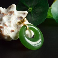 【偏愛】天然濃郁菠菜綠碧玉平安公主扣純18K金蓮花扣頭