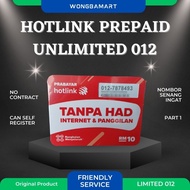 Hotlink 012 Prepaid Unlimited Internet hotlink Sim card 012 number