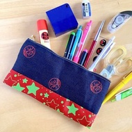 寬版筆袋【元氣玉】畳緣製 口罩套 收納包 牛仔紅 星星海軍藍