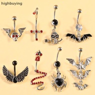 HBMY Halloween Punk Belly Button Rings For Women Girls Personalized Gothic Bat Skull Heart Navel Rin