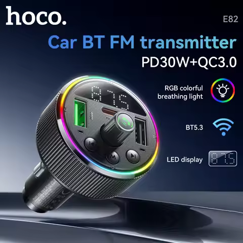 HOCO E82 Car Bluetooth 5.3 FM Transmitter For Wireless Hands Free Phone Call with PD30W QC3.0 Quick 
