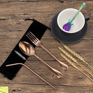 N6Jy Stainless Steel Spoon Fork + Straw 5-Color Stainless Steel/ pilihan - Silver F7Bq