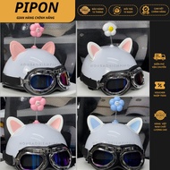 Half-head helmet with aviator glasses with 2-color flower cat ear accessories, genuine HTP aviator g