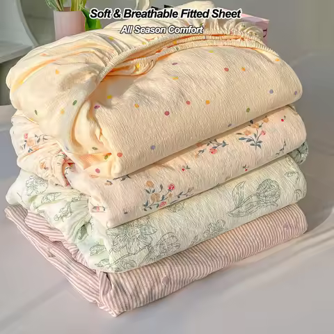 Double-layer Yarn Woven Microfiber Fitted Sheet, 25cm Extra Deep Pocket, Shrink & Wrinkle Resistant 