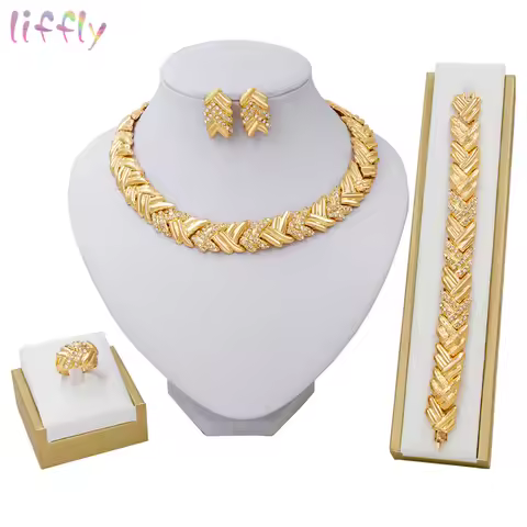 Fashion Bridal Dubai Gold Color Jewelry Sets for Women Costume Necklace Earrings Nigerian Wedding Af