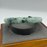 Jade Bracelet Carved Dragon Hongkap Glass Extra Large Clear Jelly Texture On The Tail Hong Khat Gree