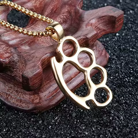 Vintage Fashion Brass Knuckles Pendant Necklace for Women Men Grunge Jewelry Goth Gothic Accessories