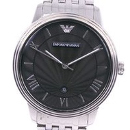 二手 Emporio ARMANI AR-1614 男士手錶，採用不銹鋼石英機芯、模擬顯示和黑色錶盤。