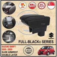 𝗙𝘂𝗹𝗹-𝗕𝗹𝗮𝗰𝗸© Suzuki Swift 2005/22 Double Layer Armrest Extendable Console ( Classic All Black Arm Rest )