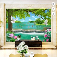 Big Tree Rivers Landscape Wall Paper 3D Lotus Waterfall Chinese Style Mural Wallpaper 3D Background 