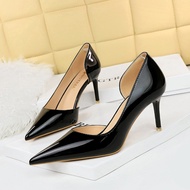BIGTREE Ladies High Heels 638-A5 Korean Version Fashion Simple Stiletto Shiny Patent Leather Shallow