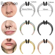 Bodyace 1 PC 14G/16G OX Horn Nose Septum Ring C Shape Stainless Steel Clicker Horseshoe Ring 8mm/10m