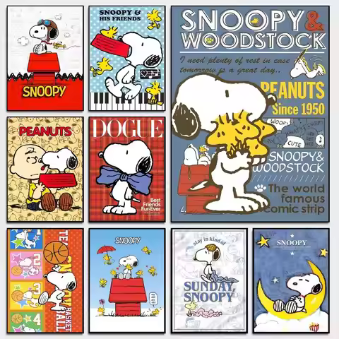 S-Snoopy Anime Classic Movie Posters Vintage Room Bar Cafe Decor Stickers Wall Painting