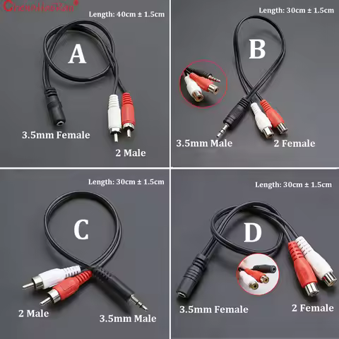 1PC 3.5mm Male/Female Plug To 2 RCA Audio Cables For Computer TV VCD Subwoofer Car Left Right Channe