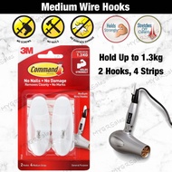 3M Command Medium Wire Hooks 17068 (Holds Up To 1.3kg) (2pcs/pck) Wall Adhesive