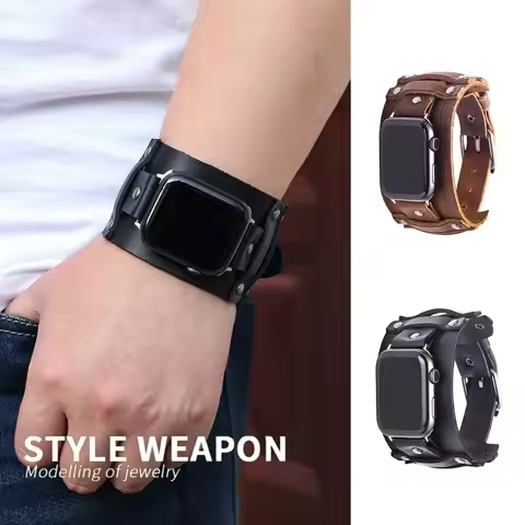 Punk Leather Band Strap for Apple Watch 7 6 5 4 3 SE iWatch 38 40 41 45 42 44mm Smartwatch Accessori
