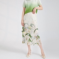 ❦ Aiden001 Average sizeTassel Skirt Womens Summer Elastic Waist Print Commuting All-Match Pleated Hi