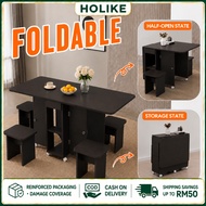 Small Apartment Folding Dining Table 4-6Person Dining Table Double-Layer Storage Cabinet with Wheels