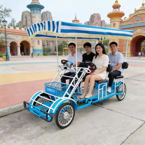4 Wheels Carbon Steel Frame Tourist Sightseeing Tandem Bicycle Surrey Bike With 2 Seats for Sale Ent