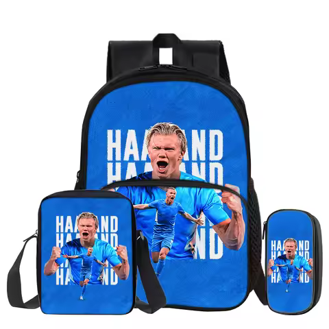 Haaland 3Pcs set with Front Pocket Backpack Football Sports Shoulder Bags Football Star Pencil Bag S