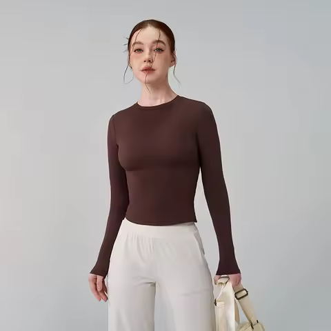 TRY TO BN Sports Long Sleeve Gym Tops Woman O-Neck T-Shirts Fitness Sportswear Breathable Workout Ru