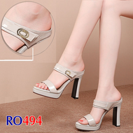 Guốc cao gót màu đen màu kem ROSATA mã RO494 9 phân