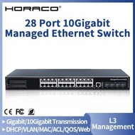 HORACO 28 Port Managed Ethernet Switch L3 10Gigabit Uplink Network Switcher 1000Mbps 24 Port Hub Int