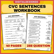PDF CVC Simple Sentence Worksheet for Kids, CVC Reading simple CVC Sentence Kindergarten Preschool E