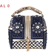 Womens Bags 2026 New Style Womens Bag Denim Bag Canvas Woven Diamond-Studded Round Bucket Tassel Bag
