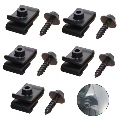 5sets Car Fender Lining Clips Fixed Clamp U Shape Wheel Arch Mudguard Trim Fastener Nut Rivets Clip