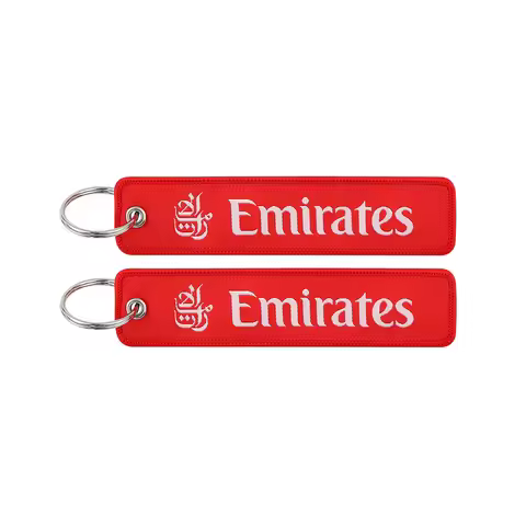 Red Emirates Airlines Key Chain Airline woven label keychain lanyard embroidery pendant