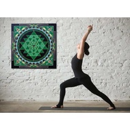 Green Sri Yantra canvas art Sacred geometry meditation art Mandala wall art for yoga studio Zen art acrylic art painting gift