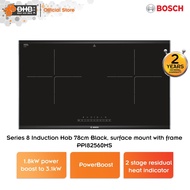 Bosch PPI82560MS Series 8 Induction Hob 78cm Black, Surface Mount with Frame 1.8kW to 3.8kW Power