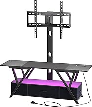 TV Stand with Mount and Power Outlet,Black TV Stand with Fabric Drawers Storage for 32/40/43/50/55/60/65/70 Inch TV,Entertainment Center with LED Lights for Bedroom/Living Room